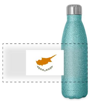 Cyprus - Panoramic Glitter Thermal Bottle 500 ml - blue glitter - Front