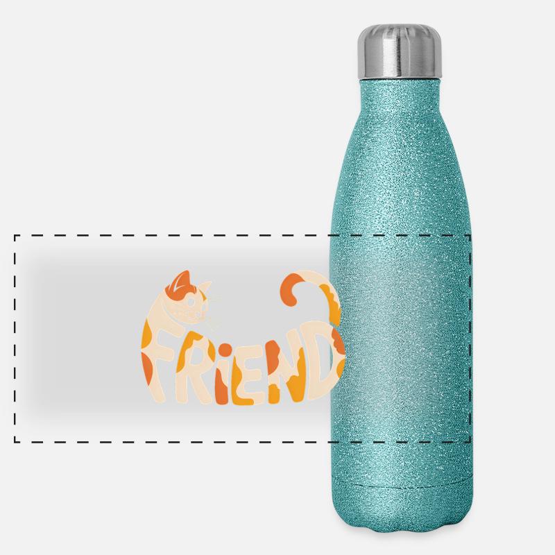 Friend Cat - Cute Cat Logo Panoramic Glitter Thermal Bottle 500 ml