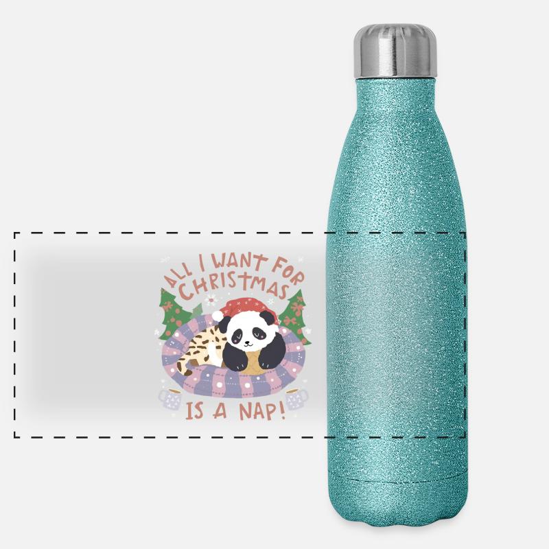 Panda Noël Sieste dans Panier Gourde isotherme panoramique pailletée 500 ml