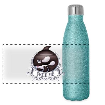 Free me - Gourde isotherme panoramique pailletée 500 ml - paillettes bleues - Devant