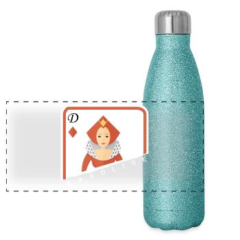 Karoline dame jeu de cartes! - Gourde isotherme panoramique pailletée 500 ml - paillettes bleues - Devant