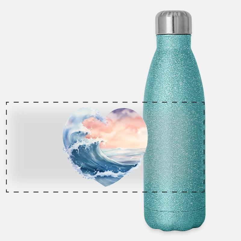 Wave Sea Heart Shape Panoramic Glitter Thermal Bottle 500 ml