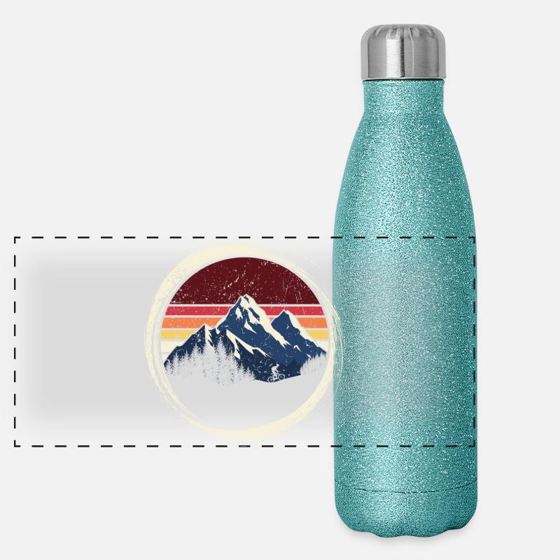 Mountain Sunset Retro Circle Panoramic Glitter Thermal Bottle 500 ml