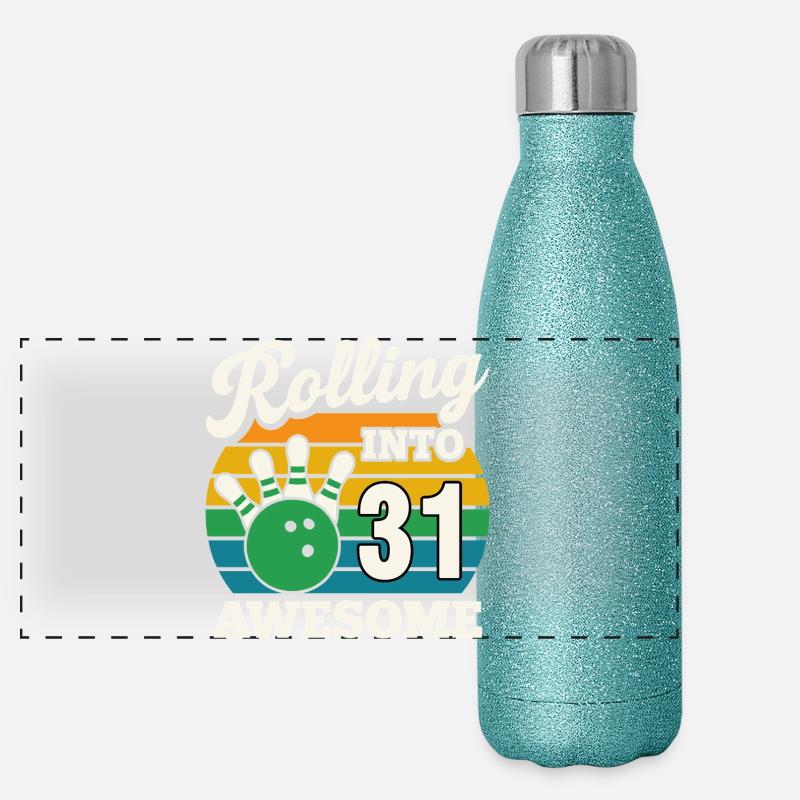Retro Bowling 31. Geburtstag Design Panorama Glitzer Isolierflasche 500 ml