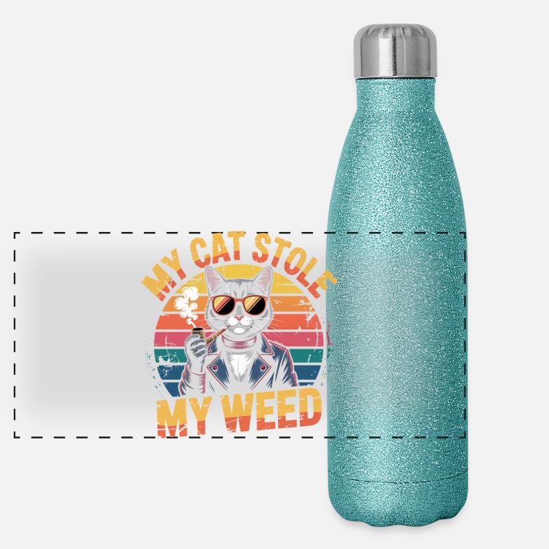 Retro Katze Kiffer Illustration Panorama Glitzer Isolierflasche 500 ml