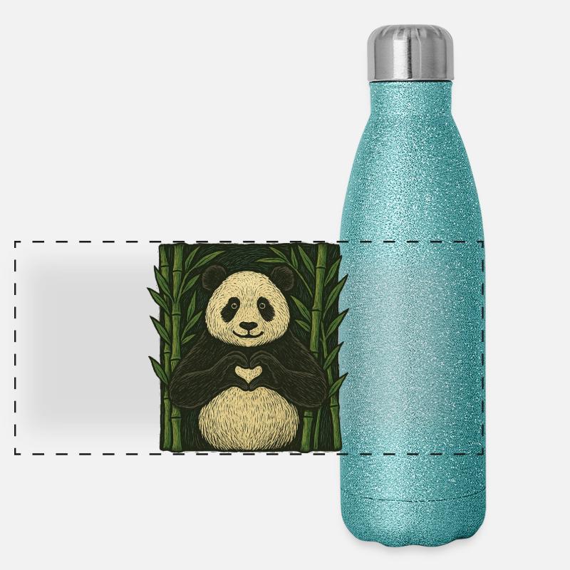 Wunderliches Panda-Herz-Natur-Design Panorama Glitzer Isolierflasche 500 ml