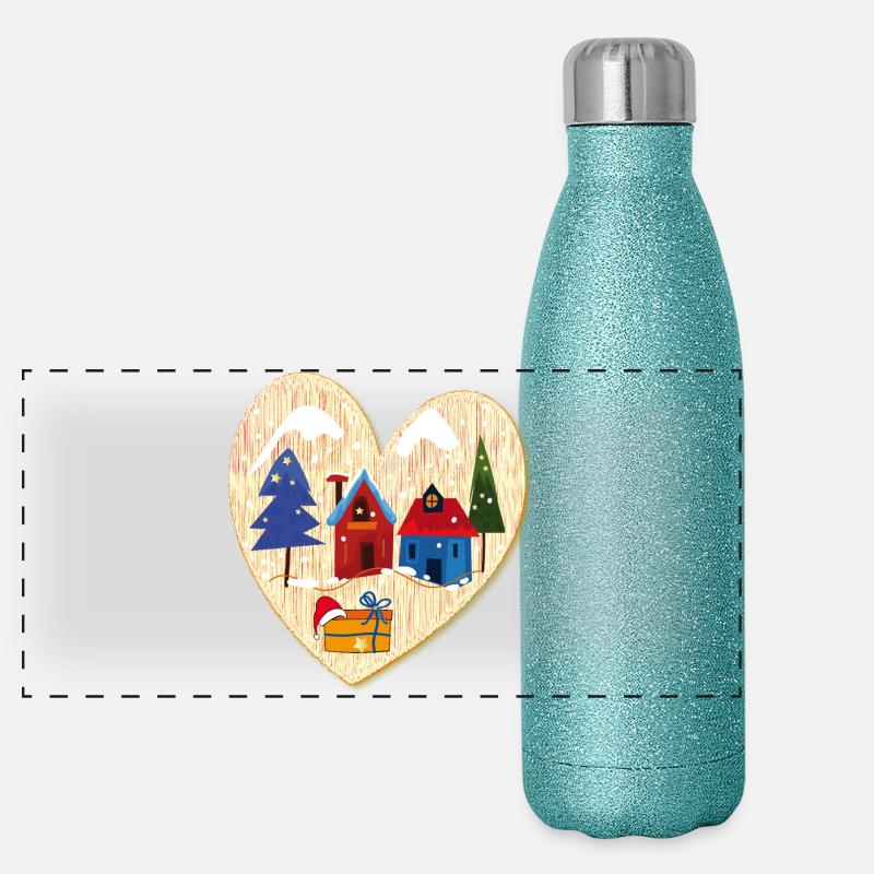 Winterdorf mit Häusern Panorama Glitzer Isolierflasche 500 ml