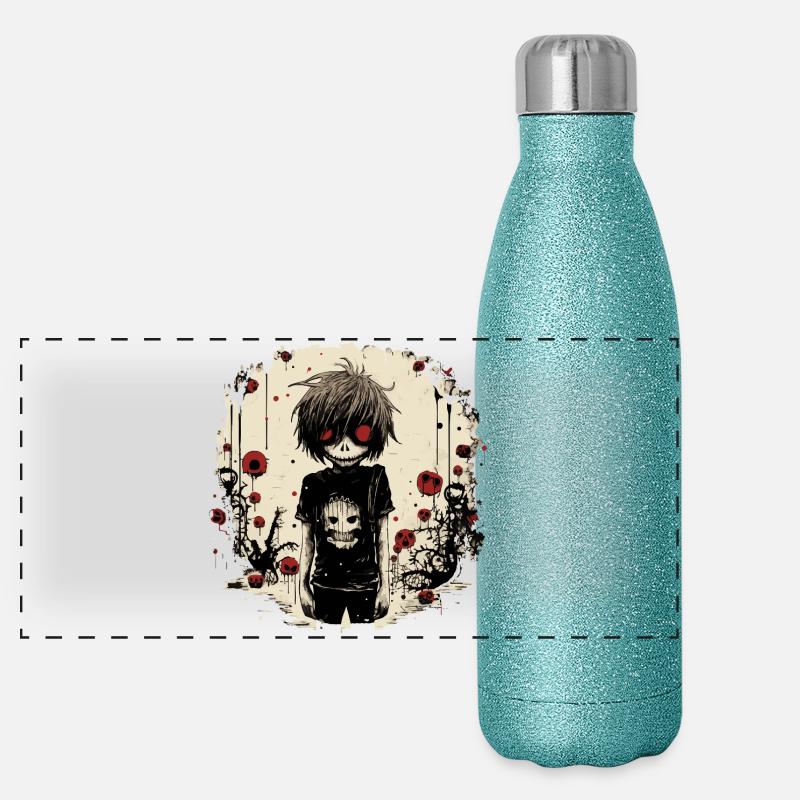 Red-Eyed Skull Kid – Emo Comic Design Panorama Glitzer Isolierflasche 500 ml