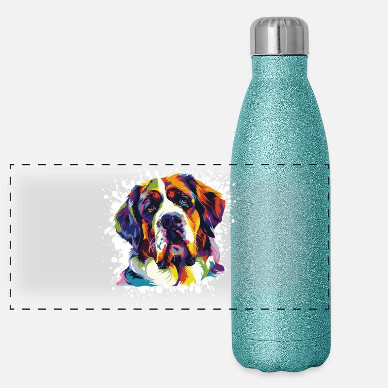 Bunter PopArt Hund Portrait Panorama Glitzer Isolierflasche 500 ml
