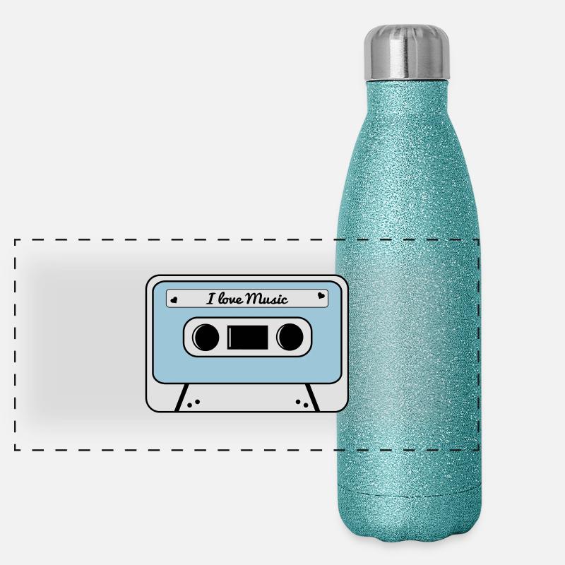 I love music cassette Gourde isotherme panoramique pailletée 500 ml