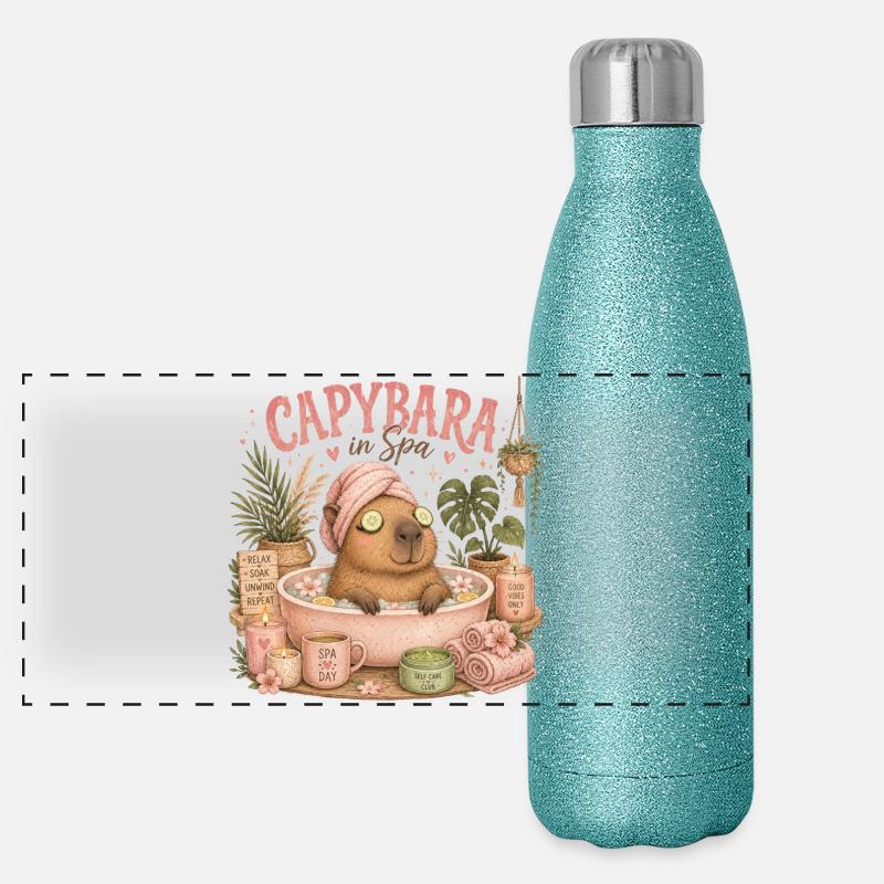 Capybara Spa Getaway Panoramic Glitter Thermal Bottle 500 ml