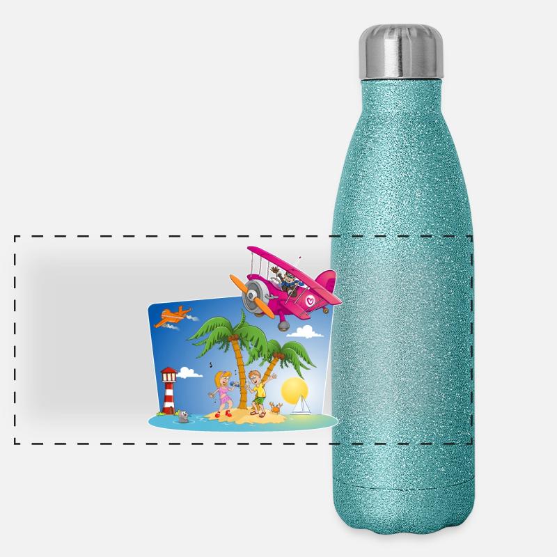 Fröhliche und farbenfrohe Sommerillustration. Panorama Glitzer Isolierflasche 500 ml