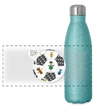 Fußball verbindet Welten- Die Hüter von Orbis - Panorama Glitzer Isolierflasche 500 ml - Blau Glitzer - Vorne