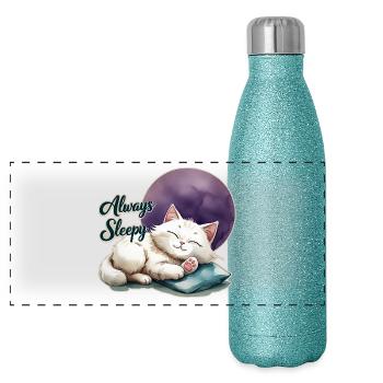 Le chat mignon a toujours sommeil 1 - Gourde isotherme panoramique pailletée 500 ml - paillettes bleues - Devant