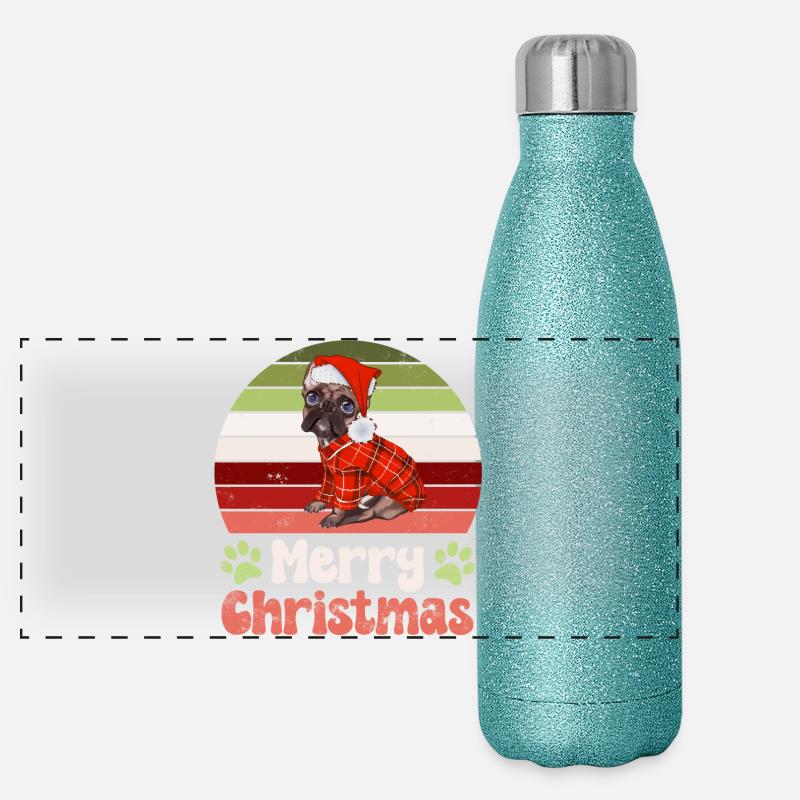 Hund Mops Möpse Weihnachten Panorama Glitzer Isolierflasche 500 ml