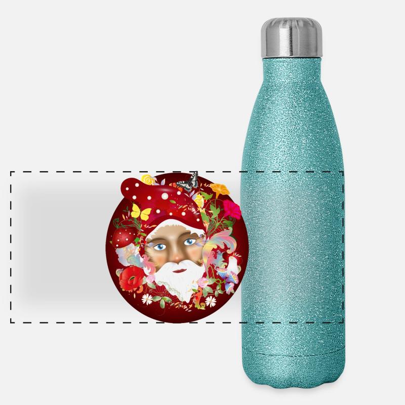 Le monde coloré et fleuri des nains de jardin Gourde isotherme panoramique pailletée 500 ml
