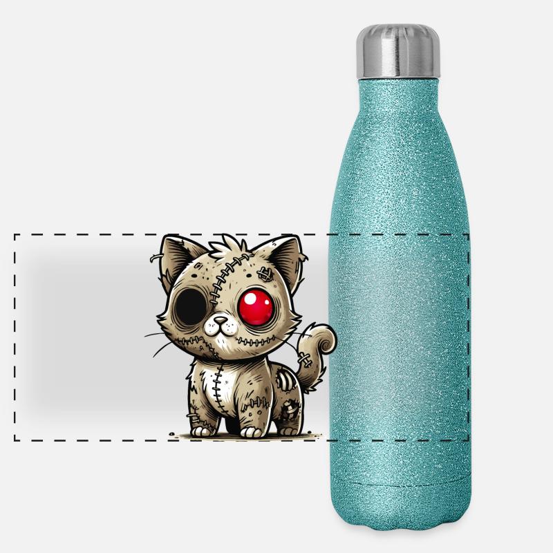 chat kawaii zombie effrayant pour s’amuser à Halloween Gourde isotherme panoramique pailletée 500 ml