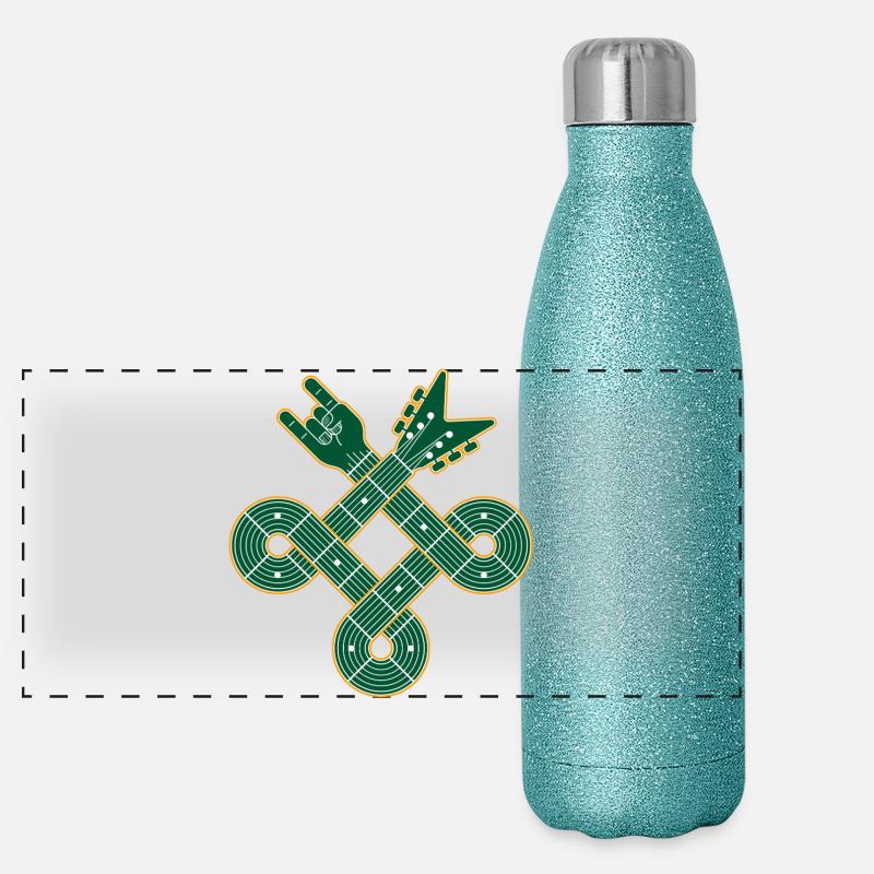 Celtic Knot Guitar - Panoramic Glitter Thermal Bottle 500 ml - blue glitter