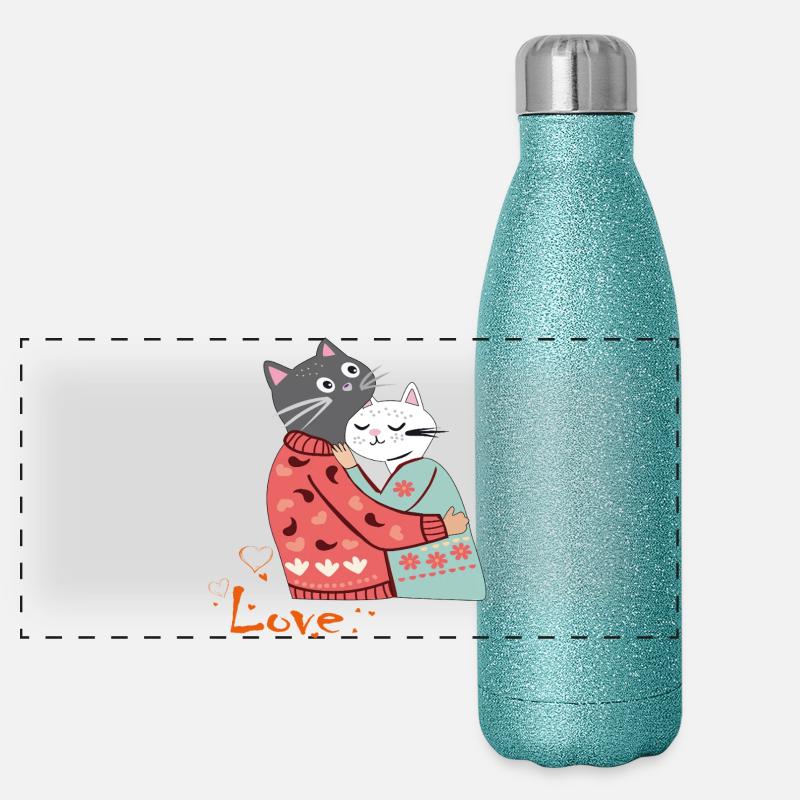 Katzen verliebt Panorama Glitzer Isolierflasche 500 ml