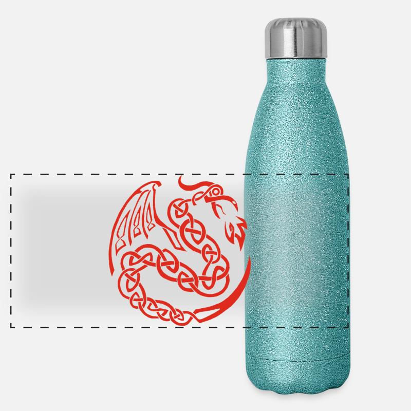 Dragon celte rouge Gourde isotherme panoramique pailletée 500 ml