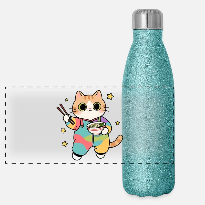 Cat Ramen Bunter Kimono Panorama Glitzer Isolierflasche 500 ml