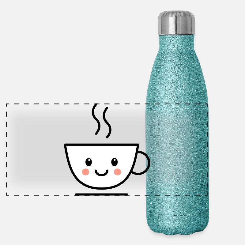 Kaffee, Tee oder Kakao Tasse mit kawaii Gesicht Panorama Glitzer Isolierflasche 500 ml