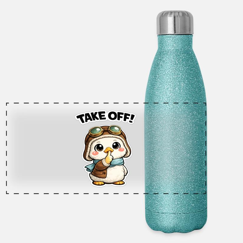 Take Off Pinguin Pilot Panorama Glitzer Isolierflasche 500 ml