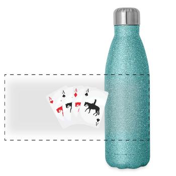 Kartenspiel Westernreiter - Panorama Glitzer Isolierflasche 500 ml - Blau Glitzer - Vorne