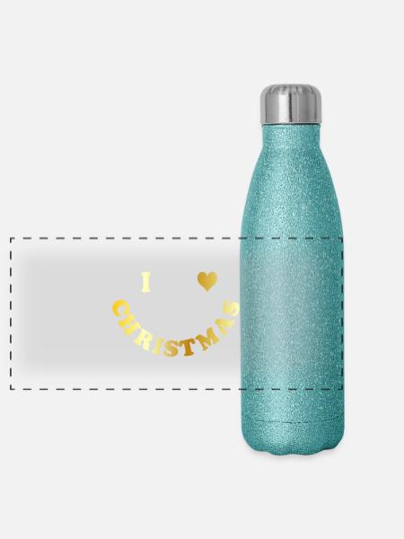 Weihnachten - Panorama Glitzer Isolierflasche 500 ml - Blau Glitzer - Vorne