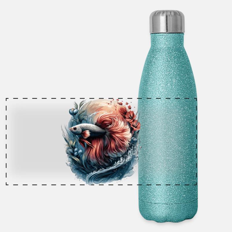 Betta Splendens, Betta Fish Aquarium, Bettafan - Panoramic Glitter Thermal Bottle 500 ml - blue glitter