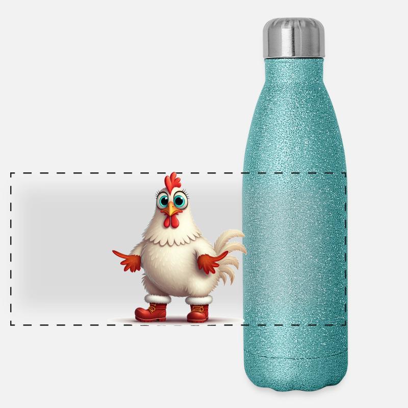 Feisty Hen With Boots Panoramic Glitter Thermal Bottle 500 ml