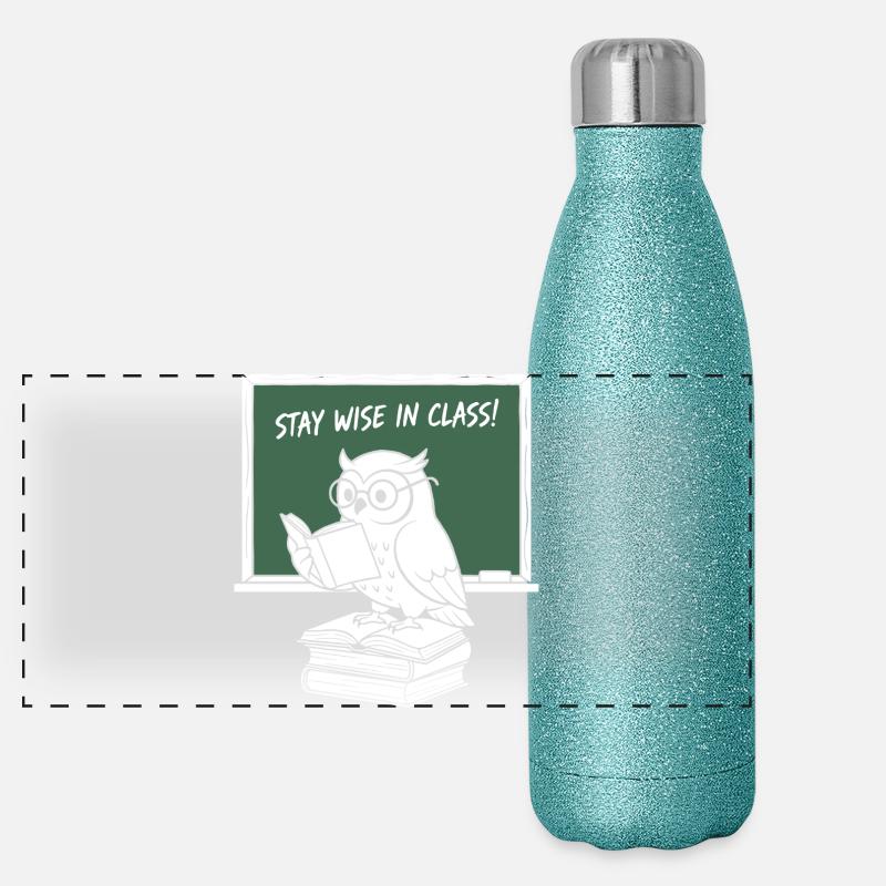 Wise owl reading in class Panoramic Glitter Thermal Bottle 500 ml