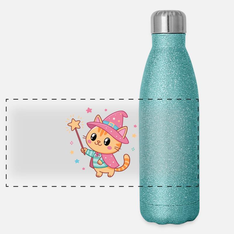 Chat Sorcier Étoilé Magicien Gourde isotherme panoramique pailletée 500 ml