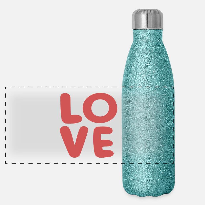 Love Typographie Rouge Doux Gourde isotherme panoramique pailletée 500 ml