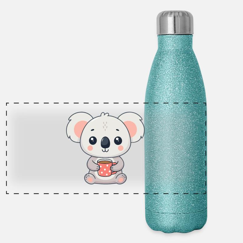 Cute Koala with Coffee Panoramic Glitter Thermal Bottle 500 ml