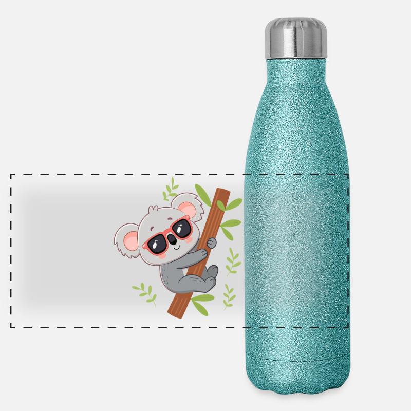 Koala plugged into tropical branch Panoramic Glitter Thermal Bottle 500 ml