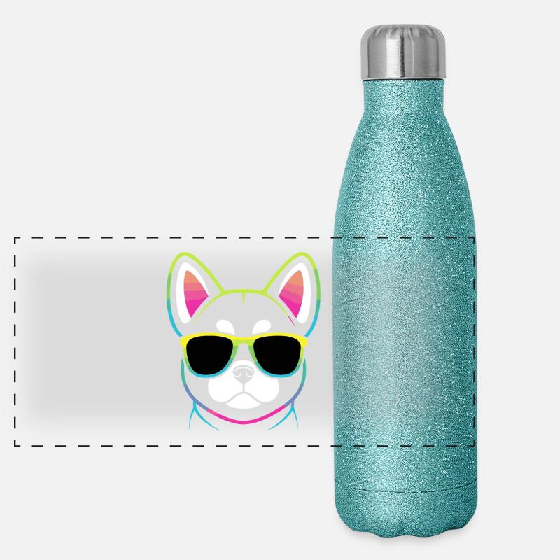 Rainbow Dog with Glasses Panoramic Glitter Thermal Bottle 500 ml