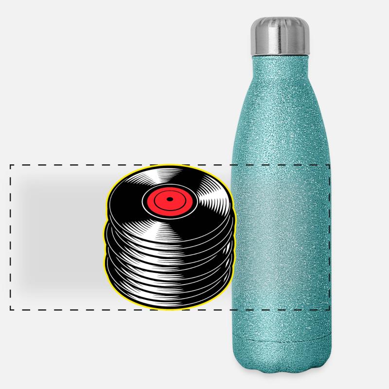 Vinyl Albums Stack Panoramic Glitter Thermal Bottle 500 ml
