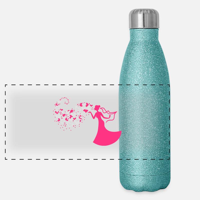 Bride with heart cloud Panoramic Glitter Thermal Bottle 500 ml
