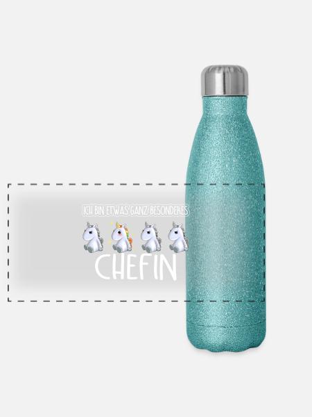 CHEFIN - Toll - Panorama Glitzer Isolierflasche 500 ml - Blau Glitzer - Vorne