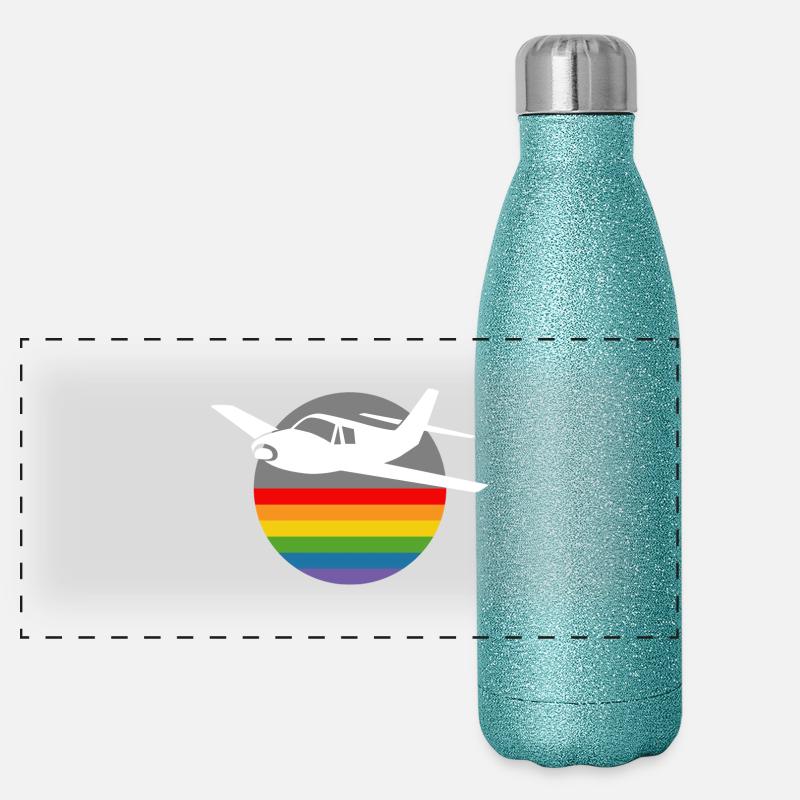 Regenbogen Flugzeug white Panorama Glitzer Isolierflasche 500 ml