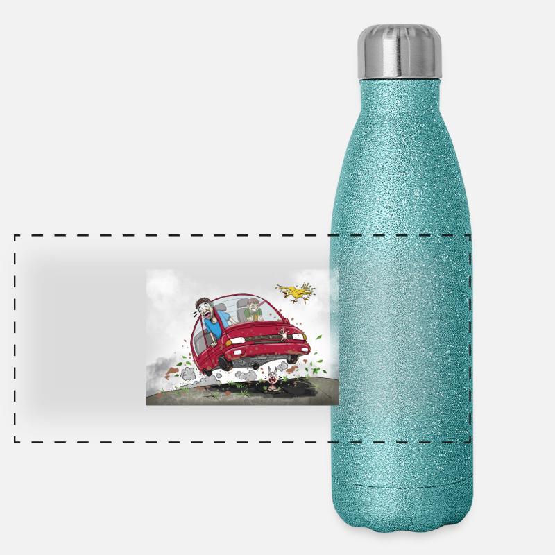 Naturschützer auf dem Weg ins Biotop Panorama Glitzer Isolierflasche 500 ml