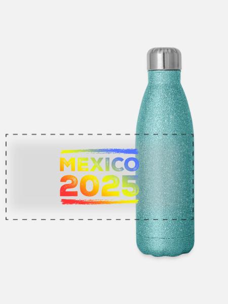 Mexico 2025 Colorful - Panoramic Glitter Thermal Bottle 500 ml - blue glitter - Front