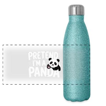 Panda-Design Humor - Tu so, als wär ich ein Panda - Panorama Glitzer Isolierflasche 500 ml - Blau Glitzer - Vorne