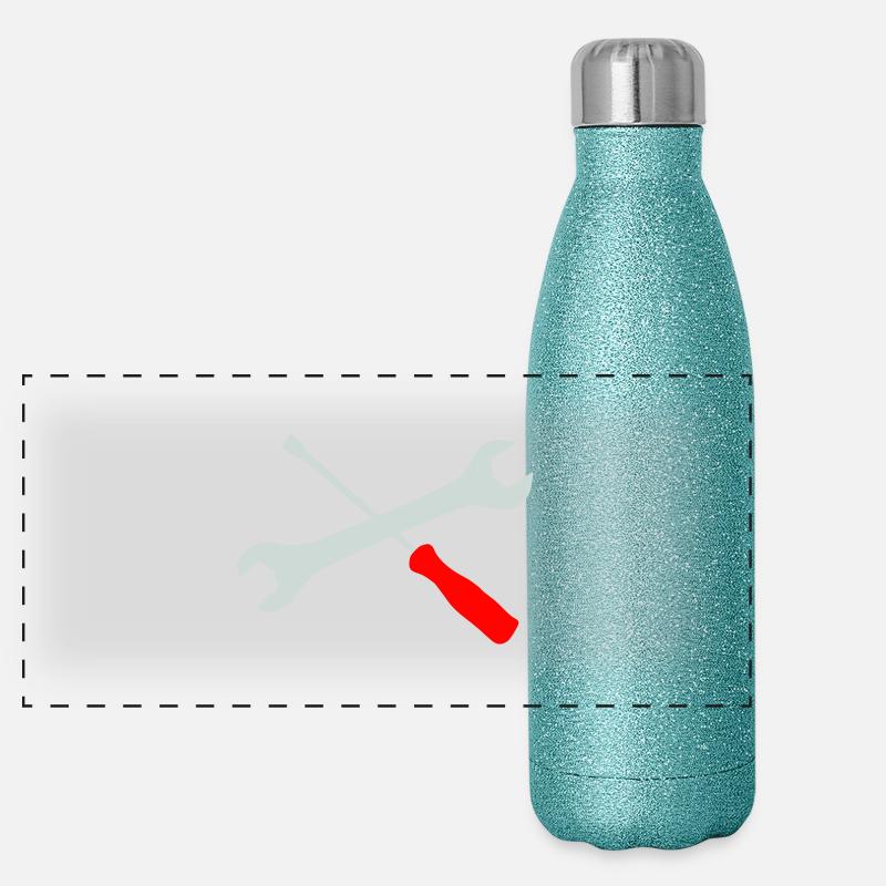 Wrench and screwdriver crossed - Panoramic Glitter Thermal Bottle 500 ml - blue glitter
