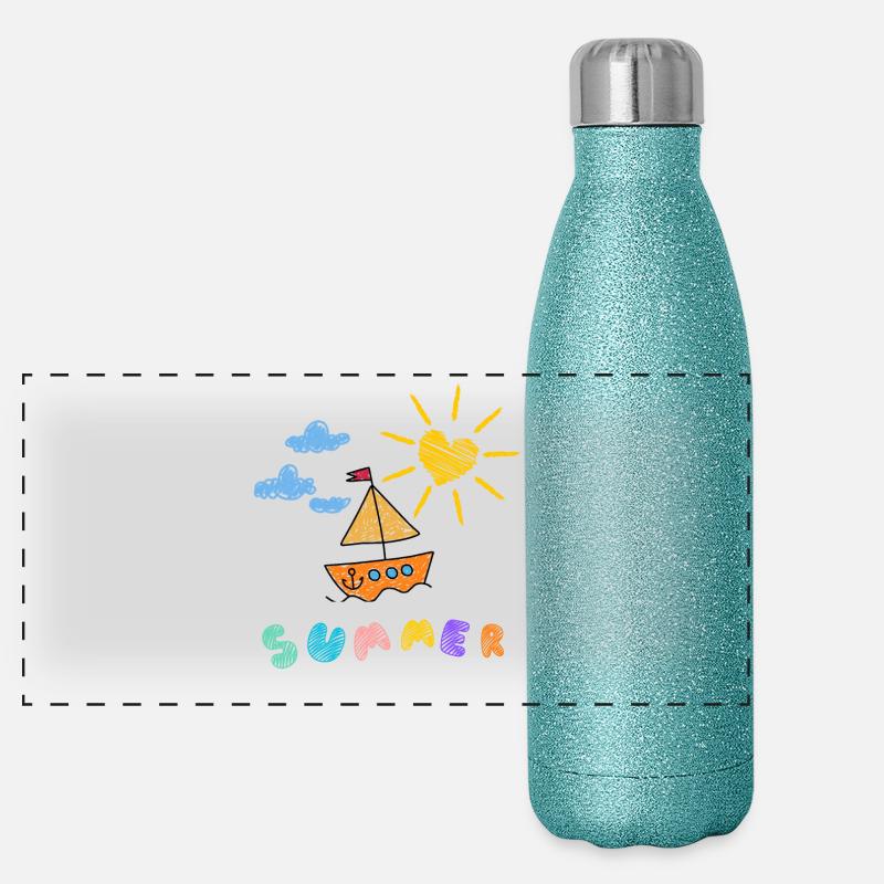 Sommerboot Kinderkunst Stil Panorama Glitzer Isolierflasche 500 ml