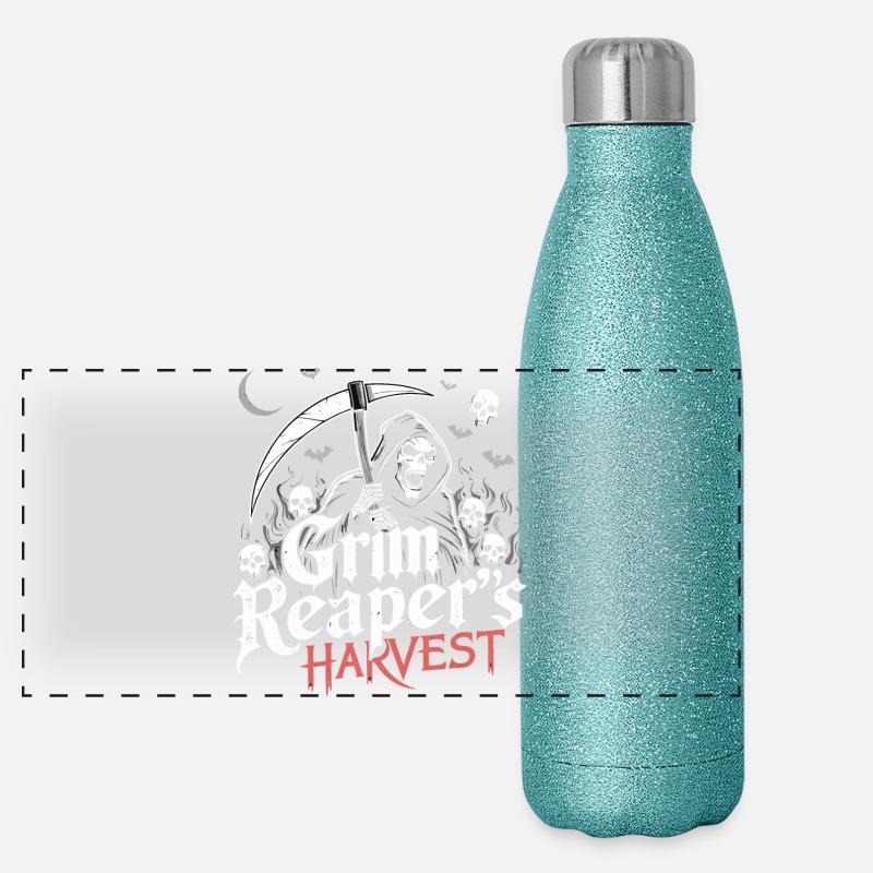 Düsterer Erntesensenmann Panorama Glitzer Isolierflasche 500 ml