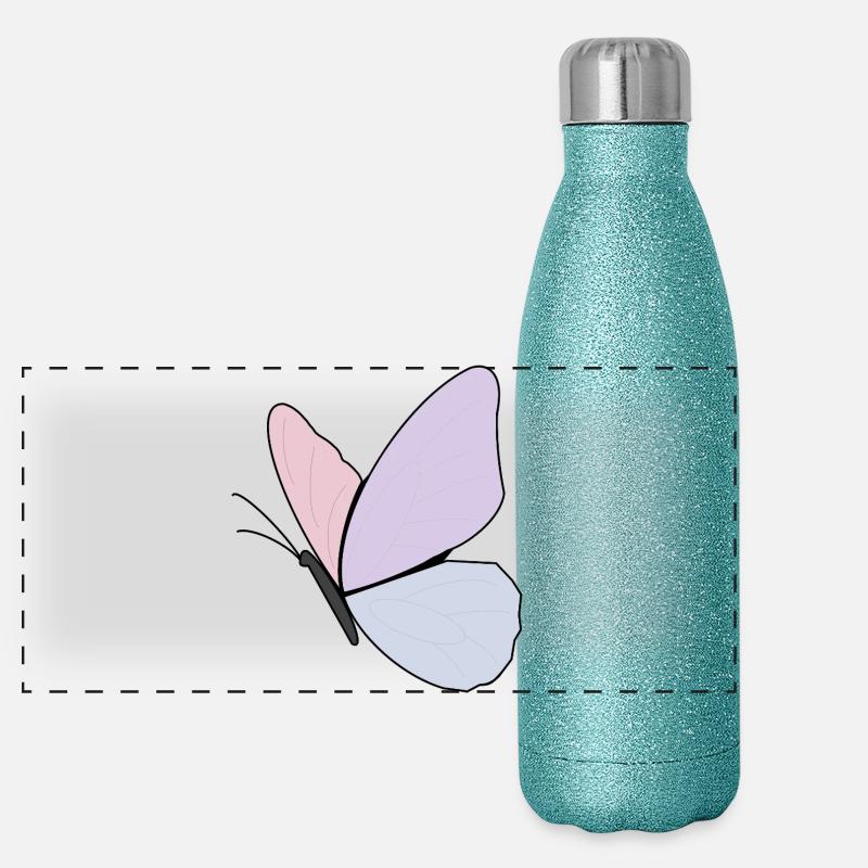 Conception de papillon pastel Gourde isotherme panoramique pailletée 500 ml