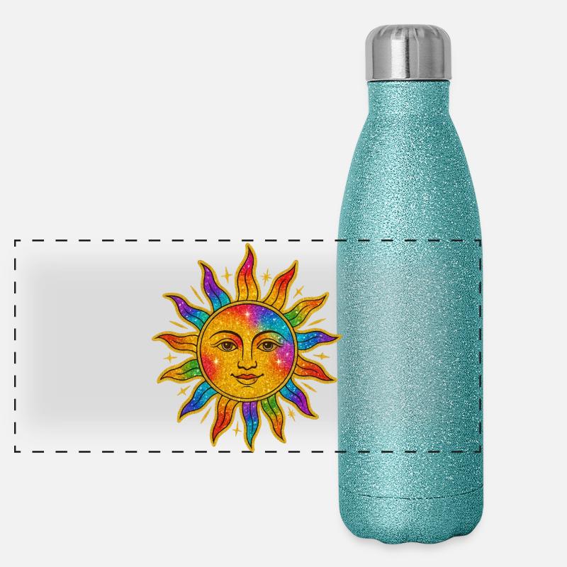 Sonne im Regenbogen-Glitzer Panorama Glitzer Isolierflasche 500 ml