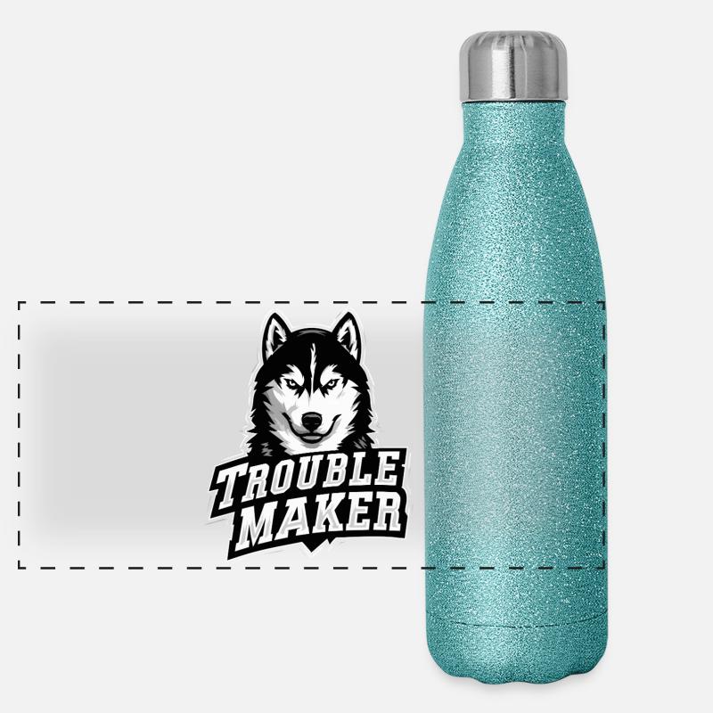 Husky – FAUTEUR DE TROUBLES | Conception de chien drôle Gourde isotherme panoramique pailletée 500 ml